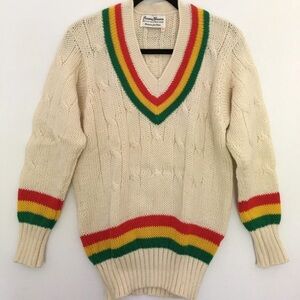 Rowing Blazers Cream Sweater with Red, Green, and Yellow Stripes